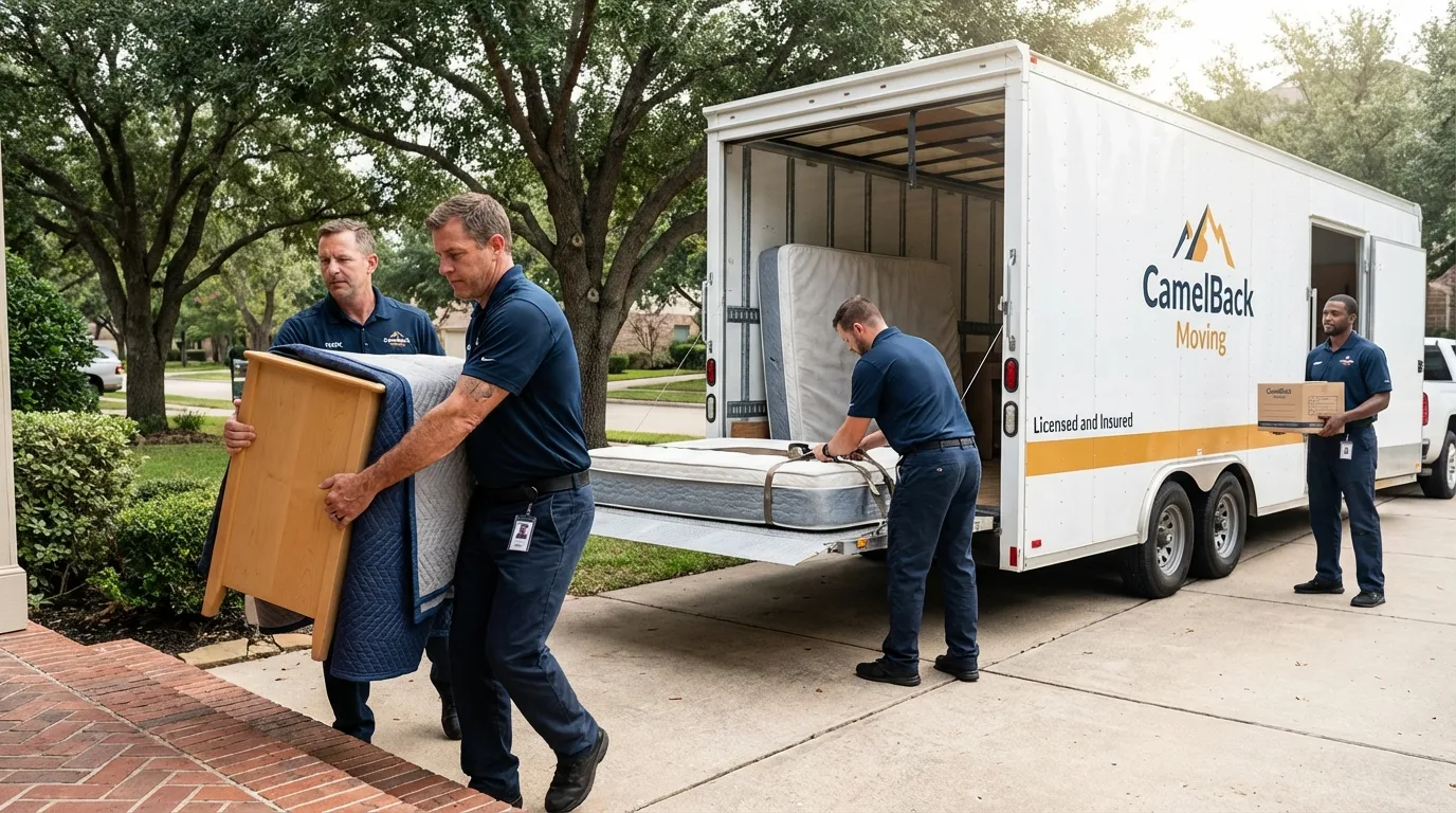 Crew loading residential truck for cross-state move from Galliano, LA
