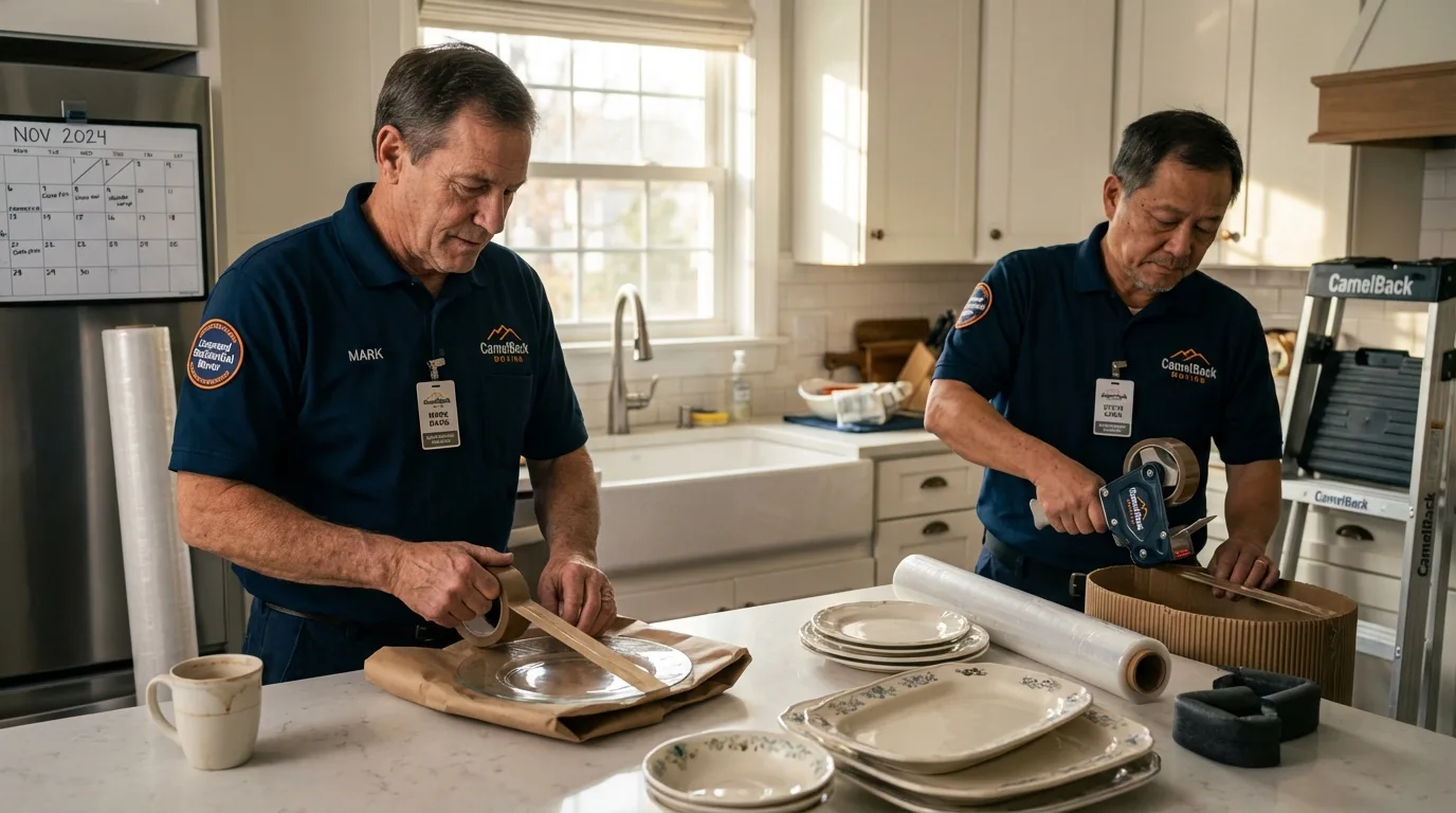 Professional crew packing kitchen dishware in Galliano, LA