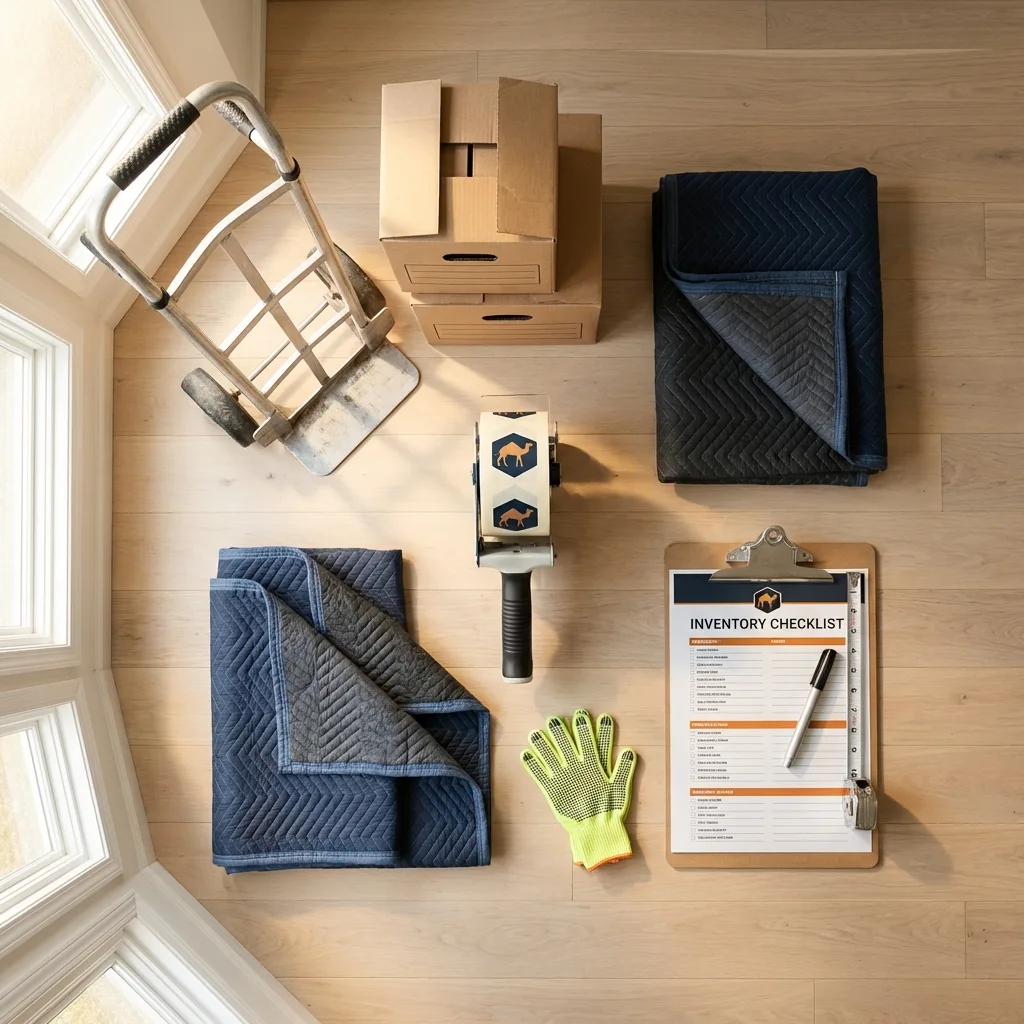 Professional moving supplies and packing materials layout for Galliano residential relocations